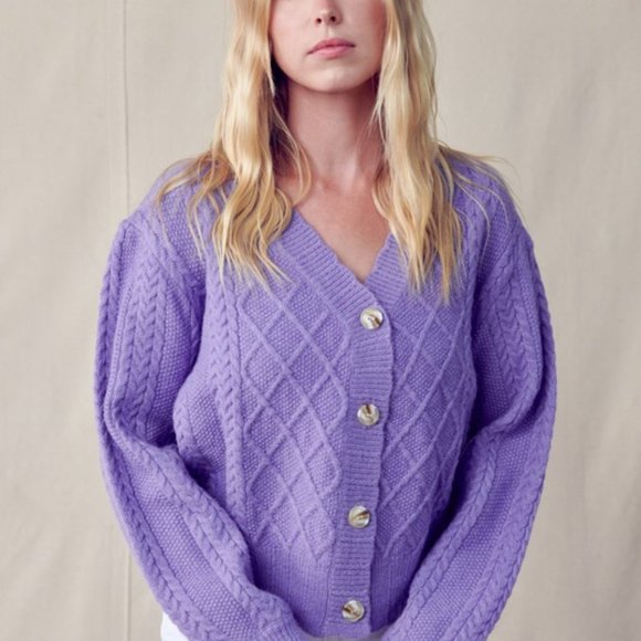 &merci Chunky Mixed Cable-Knit Cardigan - Picture 4 of 5